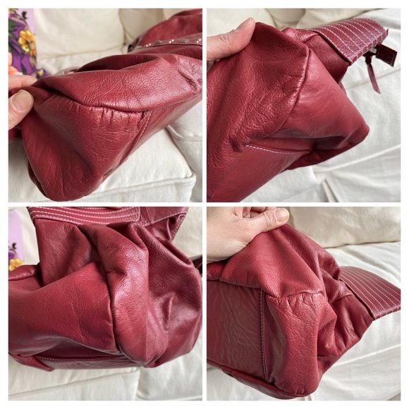 Leather slouchy oversized burnt red shoulder bag with studs - Picture 9 of 15